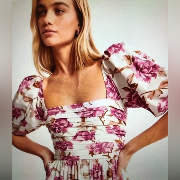 Abercrombie & Fitch NWT Emerson Poplin Puff Sleeve Midi Dress size S - Picture 2 of 10